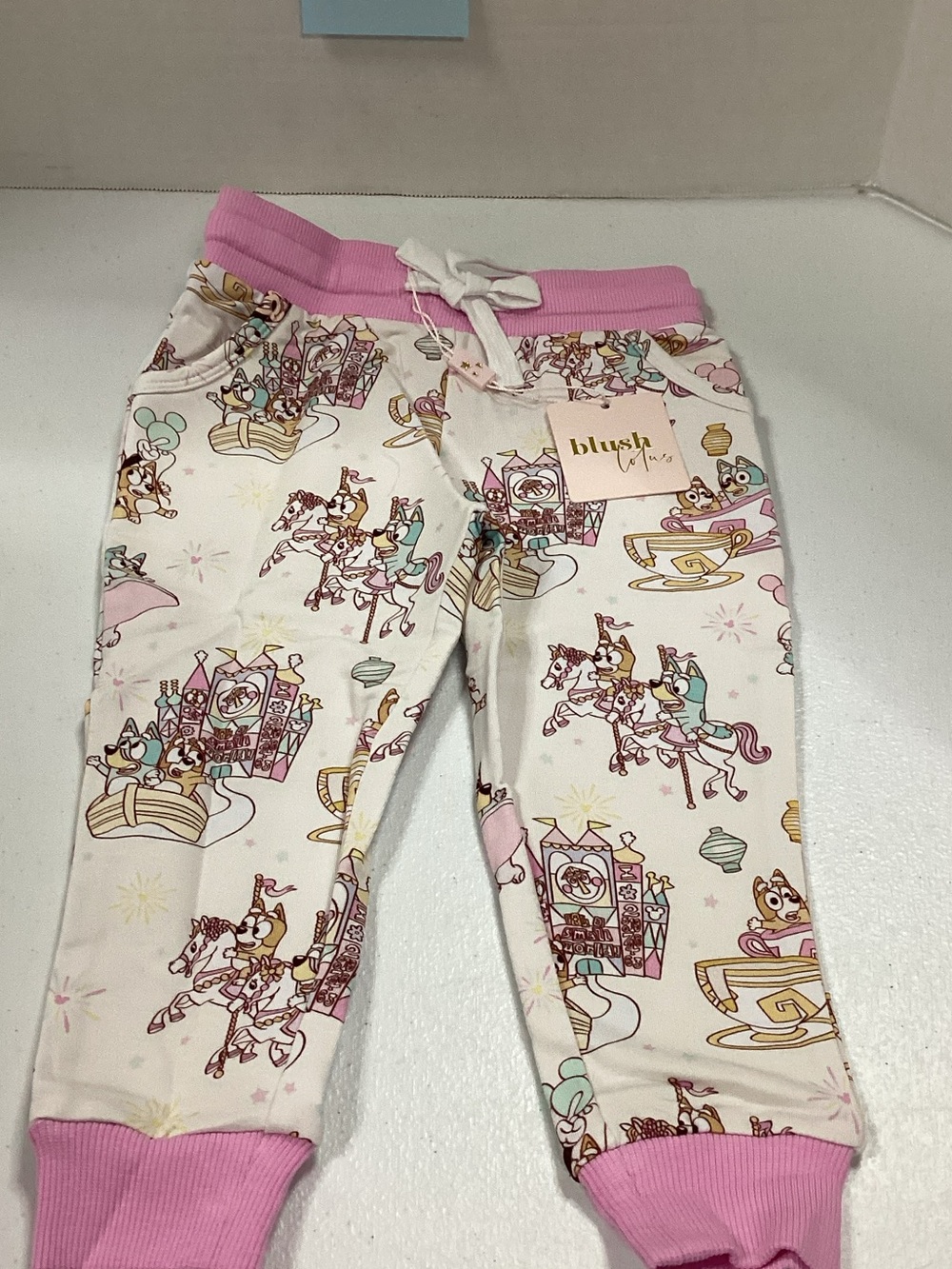Blush Pink Carousel & Teacup Print Pajama Bottoms